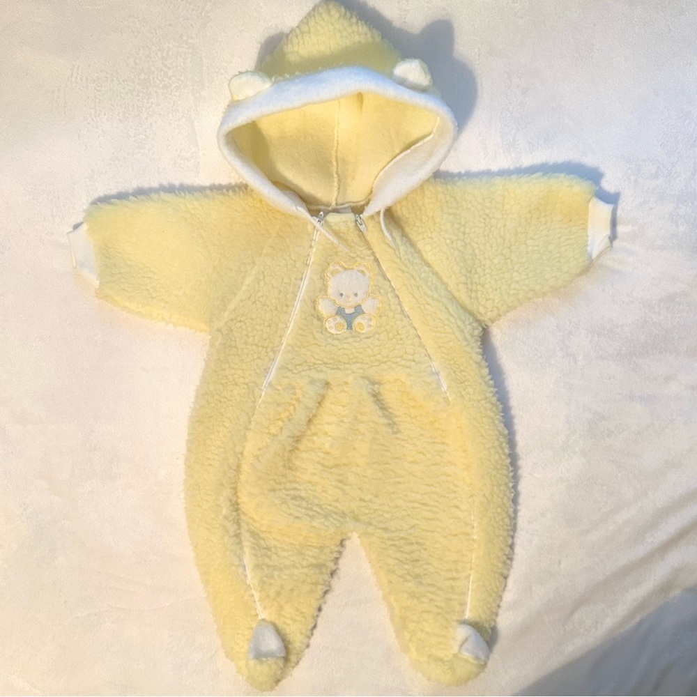 Vintage Little Me Footed Fuzzy Sherpa Hooded Bunting Romper 6M 1pc Yellow fleece